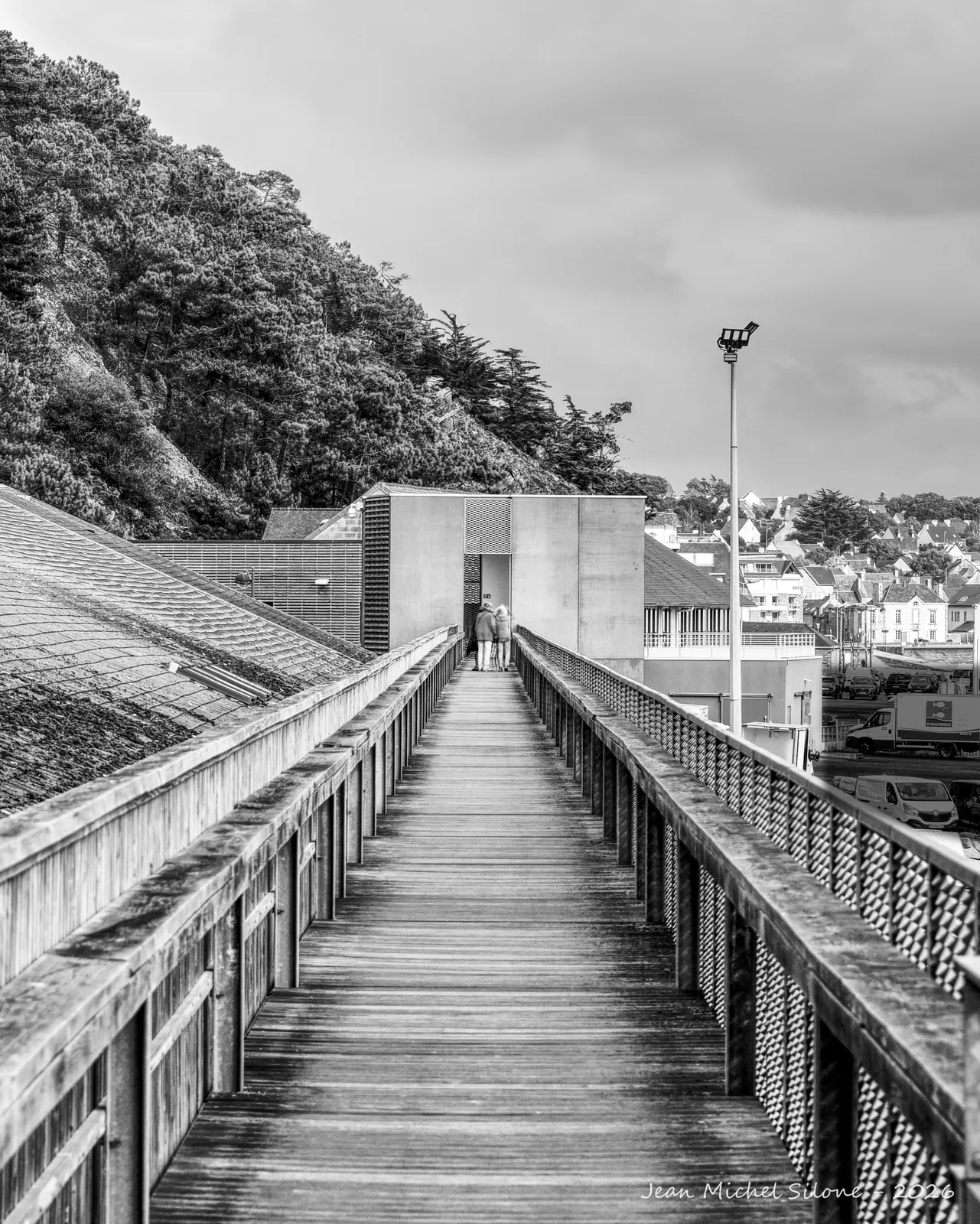 ponton, noir et blanc, fusion