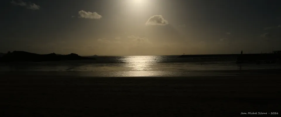 mer, contre-jour, panoramique